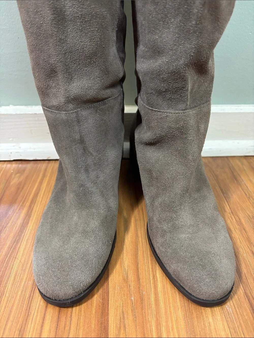 Lucky Brand Calypso Suede Leather Over the Knee Taupe/Gray Tall Boots OTK Flat